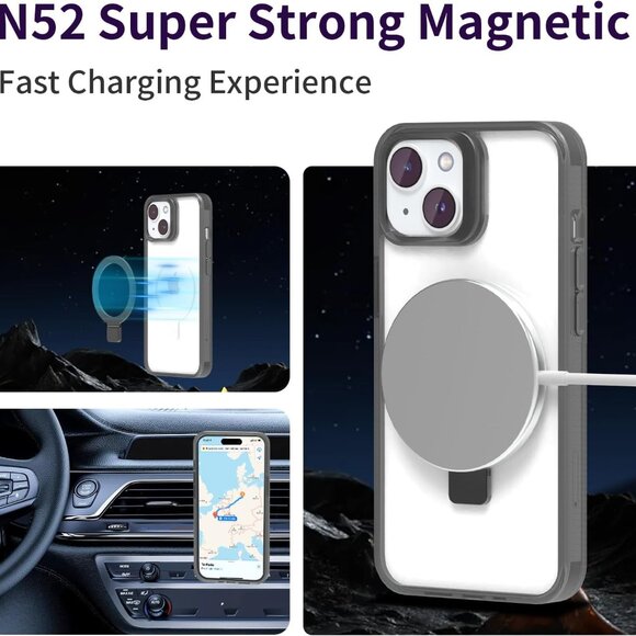 Clear Black Case for iPhone 15 Plus Case with Stand Magnetic, [MagSafe] - Picture 3 of 6